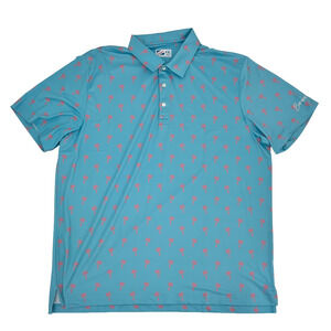 Bermies Mens 2XL Polo Shirt Blue‎ Palm Tree Short Sleeve Athletic Performance